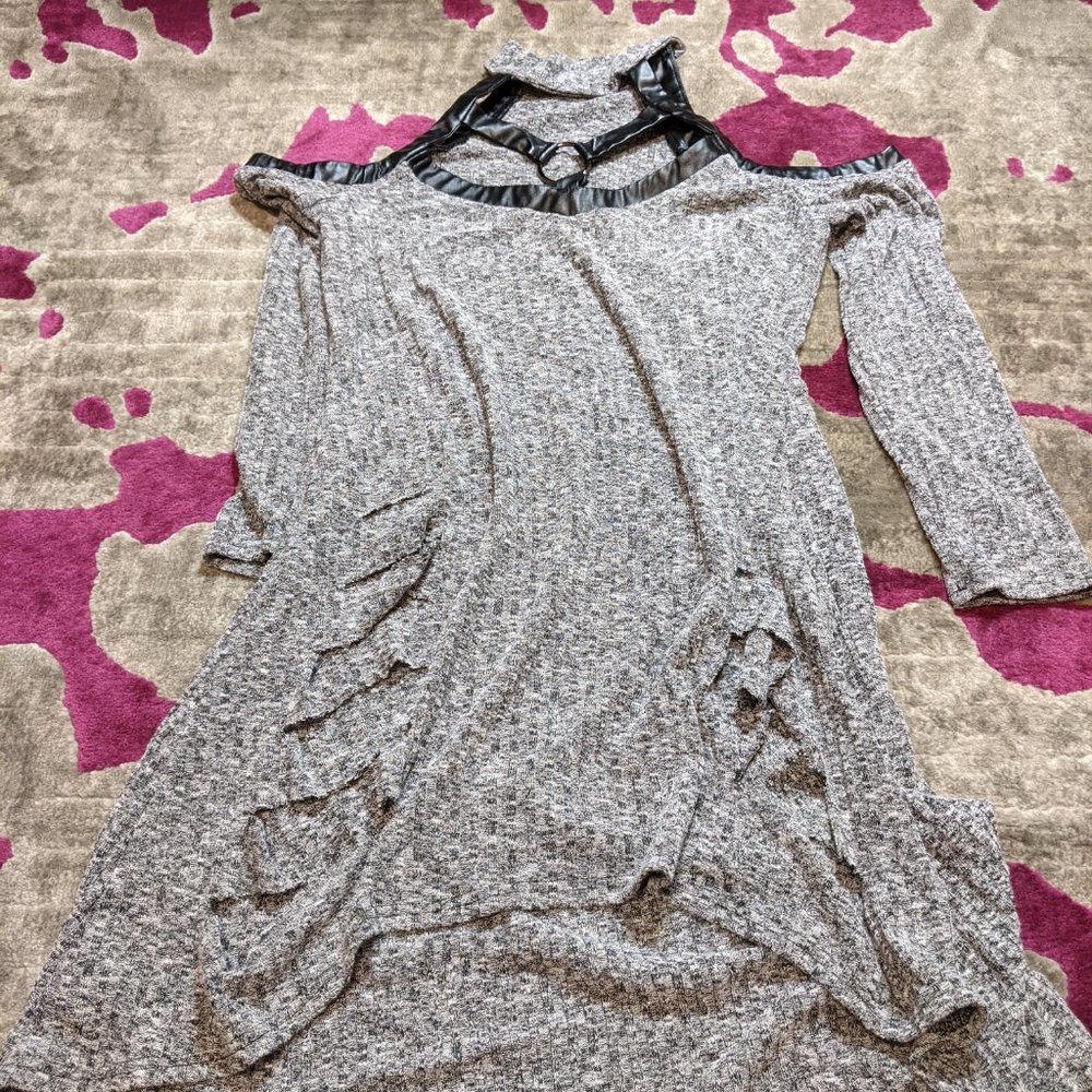 Cold Shoulder Extra Long Distressed Top